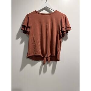 Green Envelope LA Tie Front Top Womens Medium Rust Flutter Sleeve Blouse